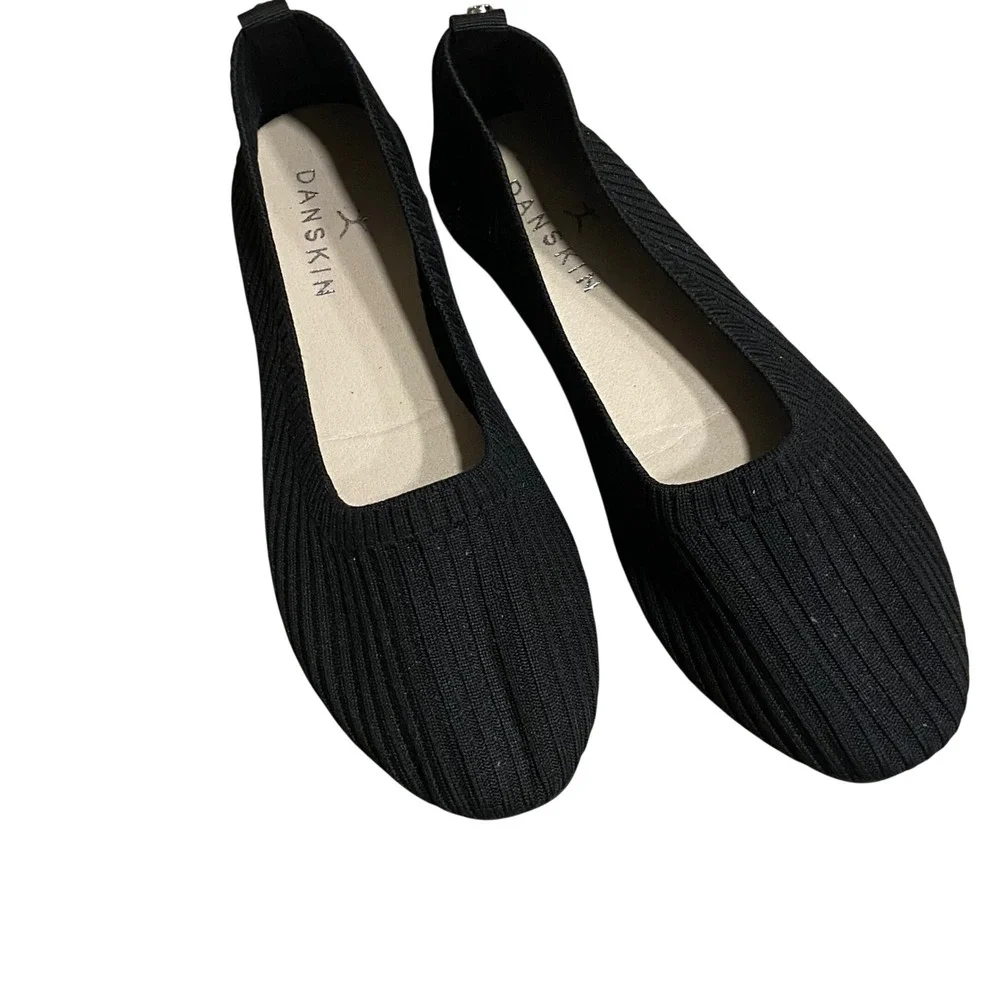 Danskin Hope Womens Black Ribbed Knit Vegan Ballet Flats Slip On Shoes Size 7